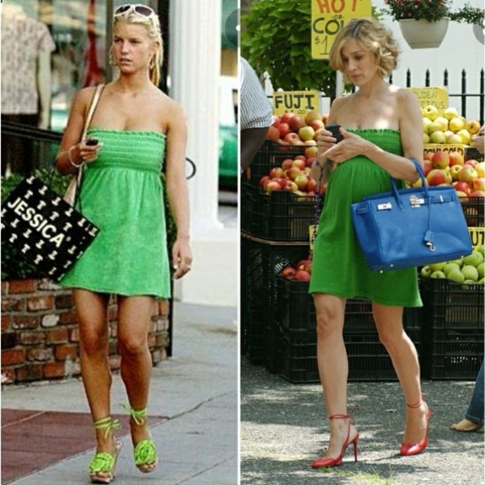 ASO Y2K Vintage Juicy Couture Green Velour Babydoll Dress Circa 2005 size Medium